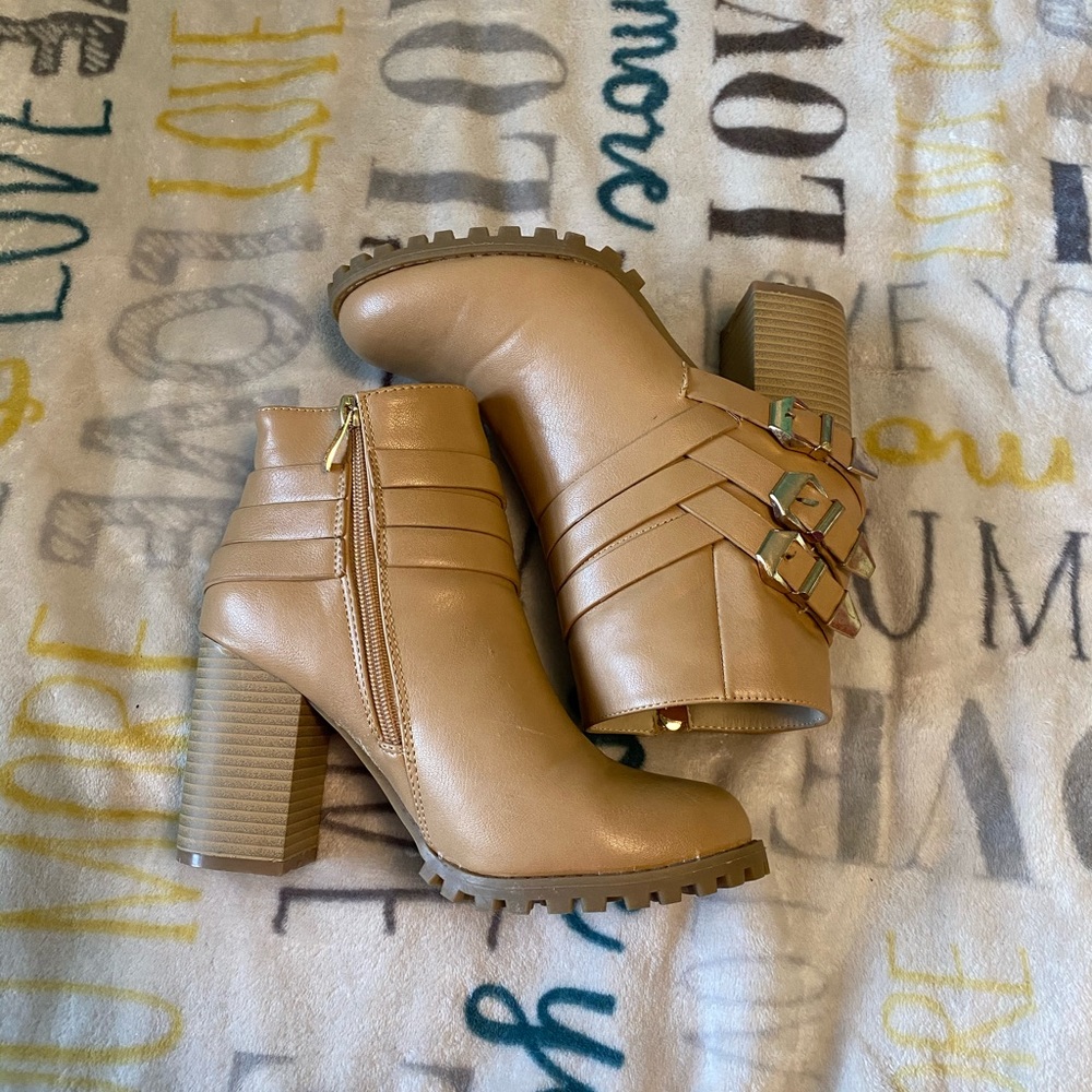 Tan booties with rubber sole
